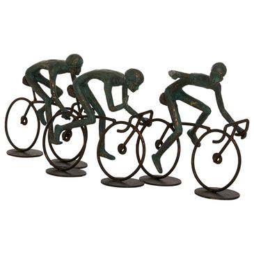 Maple and Jade 8" x 20" Rustic 3-Cyclist Sculpture in Bronze, , large