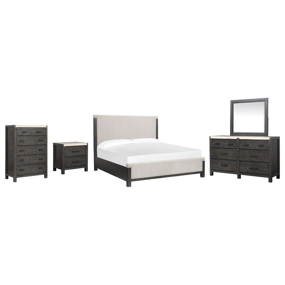 Nicolette Home Plum Creek 5 Piece King Panel Upholstered Bedroom Set in Ravenwood Black, , large
