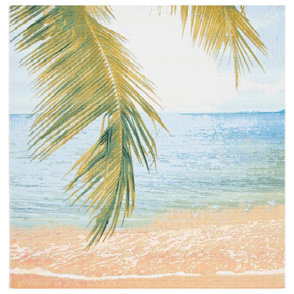 Safavieh Barbados Tropical Beac 5"3" Square Gold and Blue Indoor/Outdoor Area Rug, , large