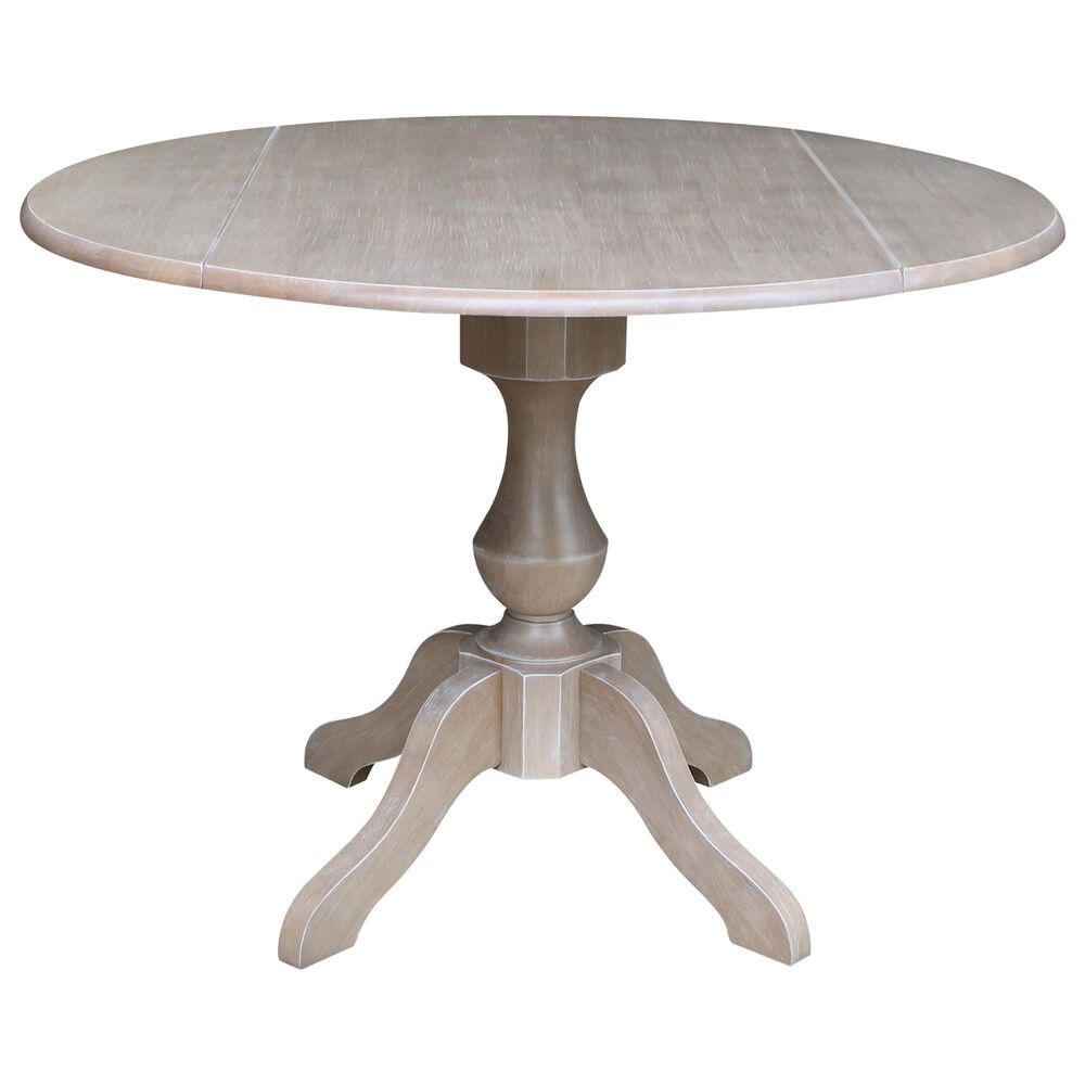 International Concepts 42" Modern Farmhouse Casual Round Drop Leaf Dining Table in Washed Gray Taupe, , large