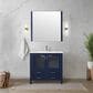 Lexora Home Volez 36" Single Bathroom Vanity in Navy Blue with 2 cm White Ceramic Top and Rectangular Sink, , large