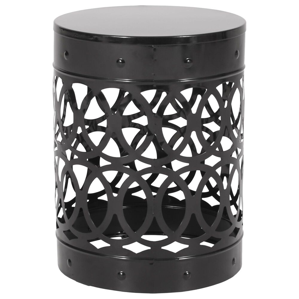 Hearth and Haven Large Cylindrical-Shaped Iron Patio End Table in Black, , large