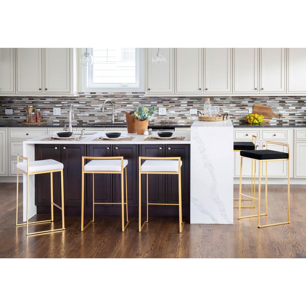 Lumisource Fuji Stackable Barstool with Black Velvet Cushion in Gold &#40;Set of 2&#41;, , large