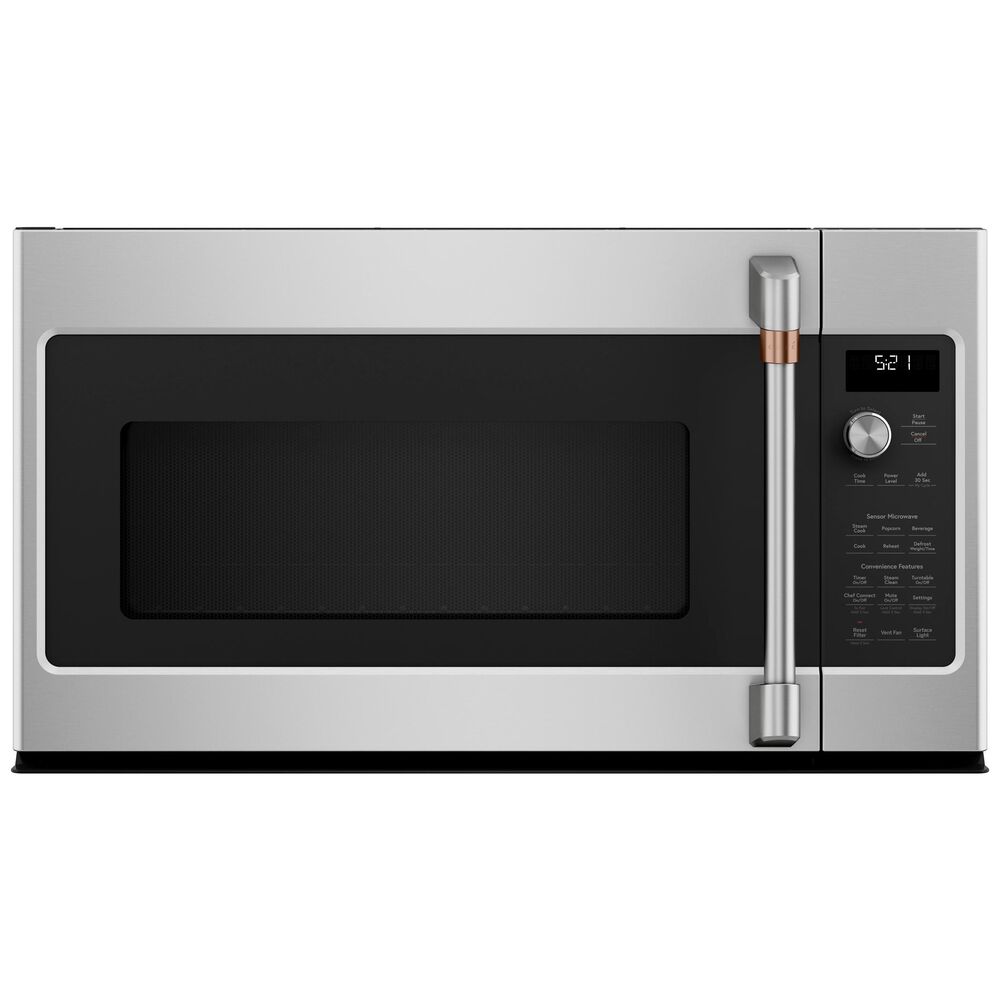 GE Cafe 2.1 Cu. Ft. Over The Range Microwave Oven in Stainless Steel with  Brushed Stainless Handles