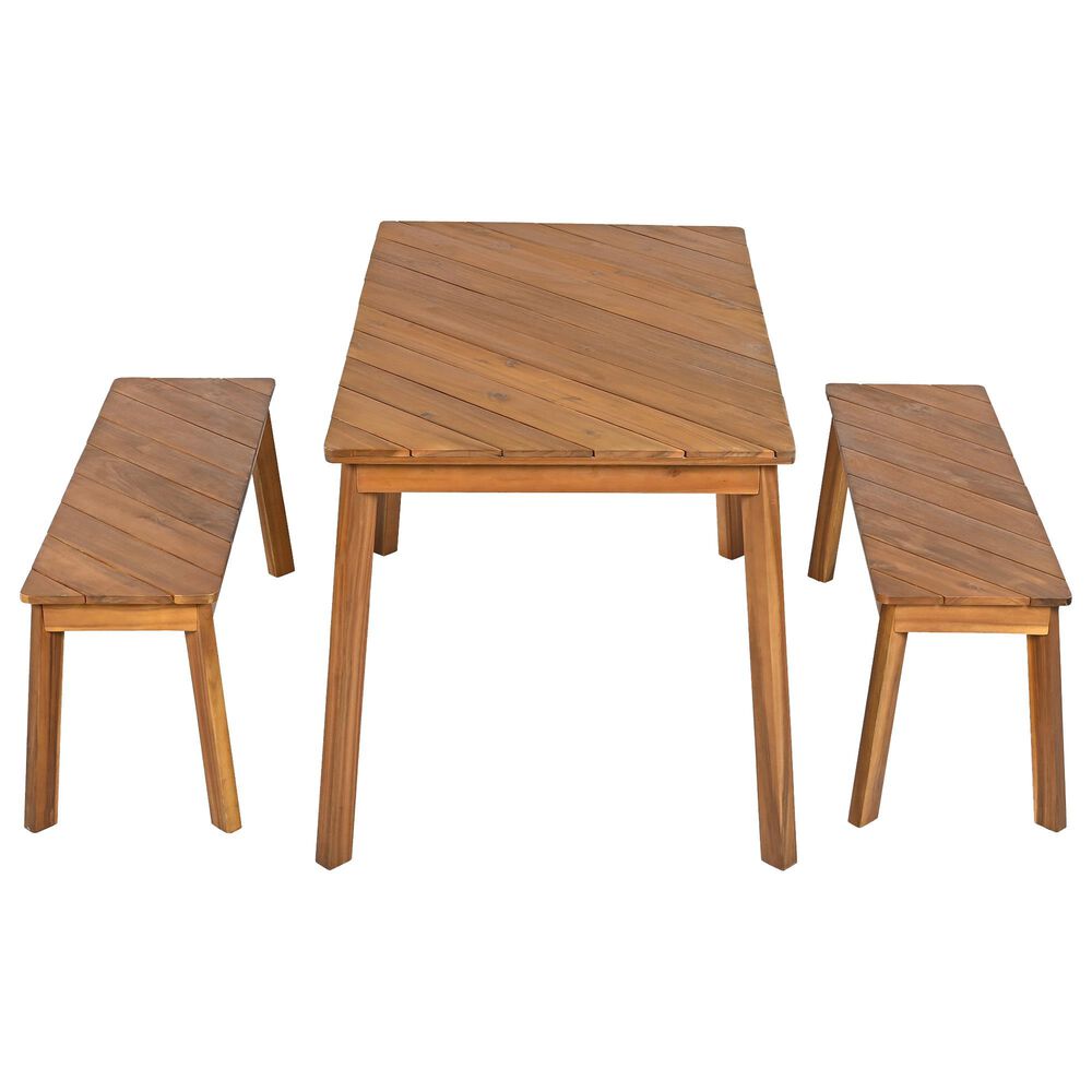 Hearth and Haven 3-Piece Patio Dining Set with Dining Table and Benches in Natural, , large