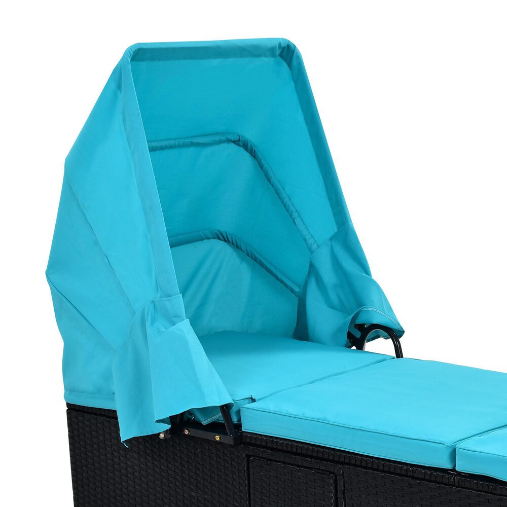 Hearth and Haven Patio Canopy Chaise Lounge with Blue Cushion in Black