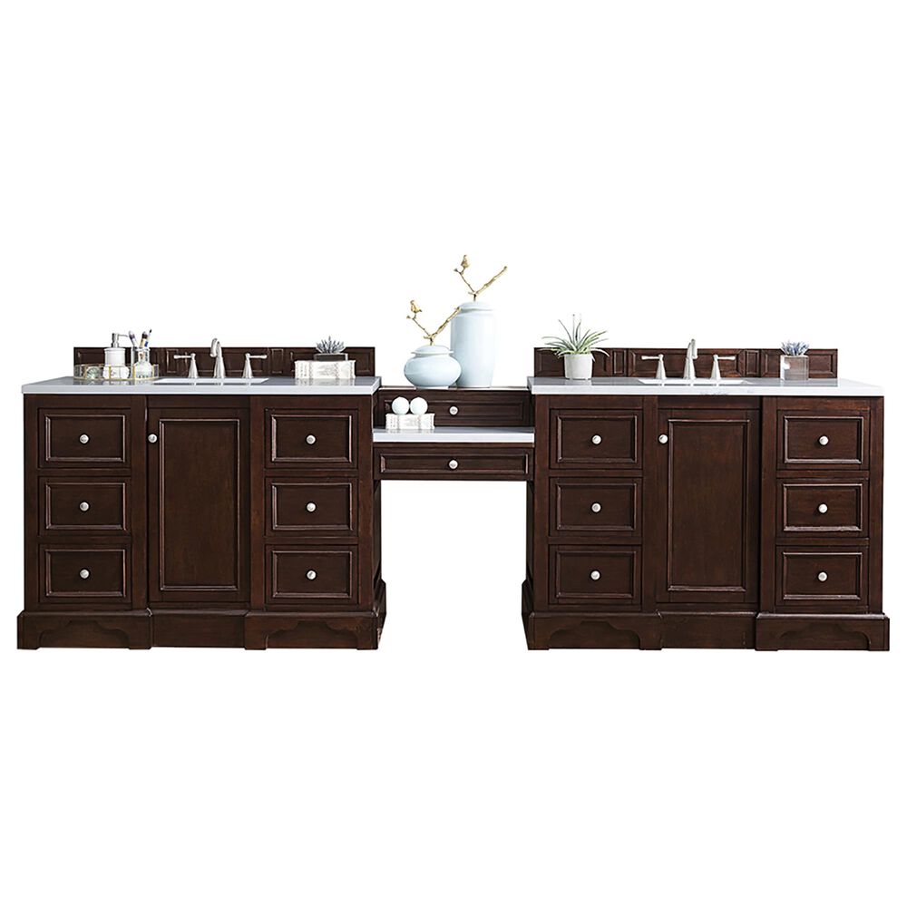 James Martin De Soto 118" Double Bathroom Vanity in Burnished Mahogany with 3 cm Carrara White Marble Top, , large