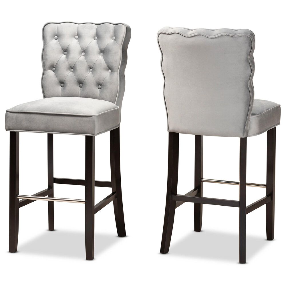 Baxton Studio Daphne Bar Stool with Dark Grey Velvet Cushion in Dark Brown (Set of 2), , large