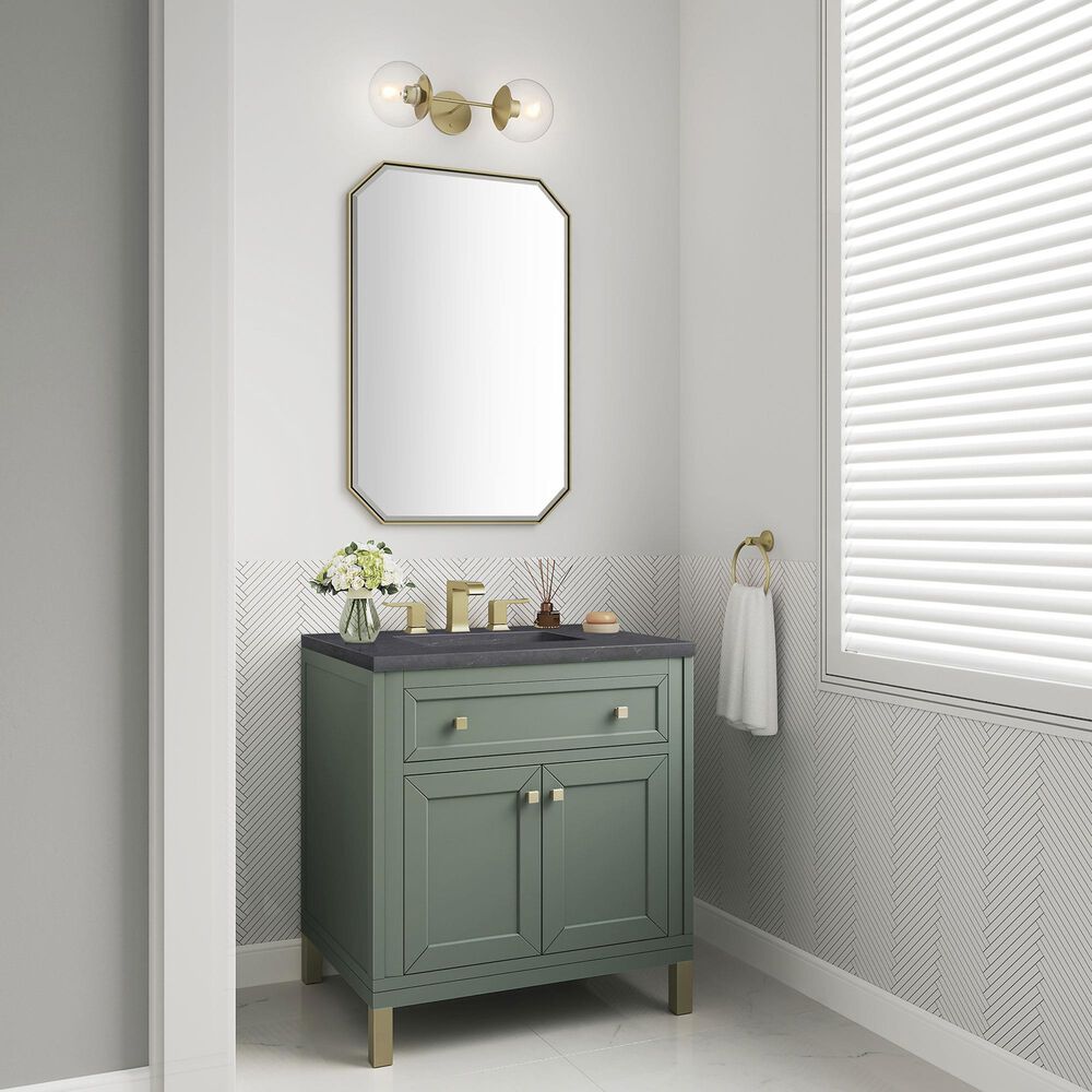 James Martin Vanities Chicago 30&quot; Single Bathroom Vanity in Smokey Celadon with 3 cm Charcoal Soapstone Quartz Top and Rectangular Sink, , large