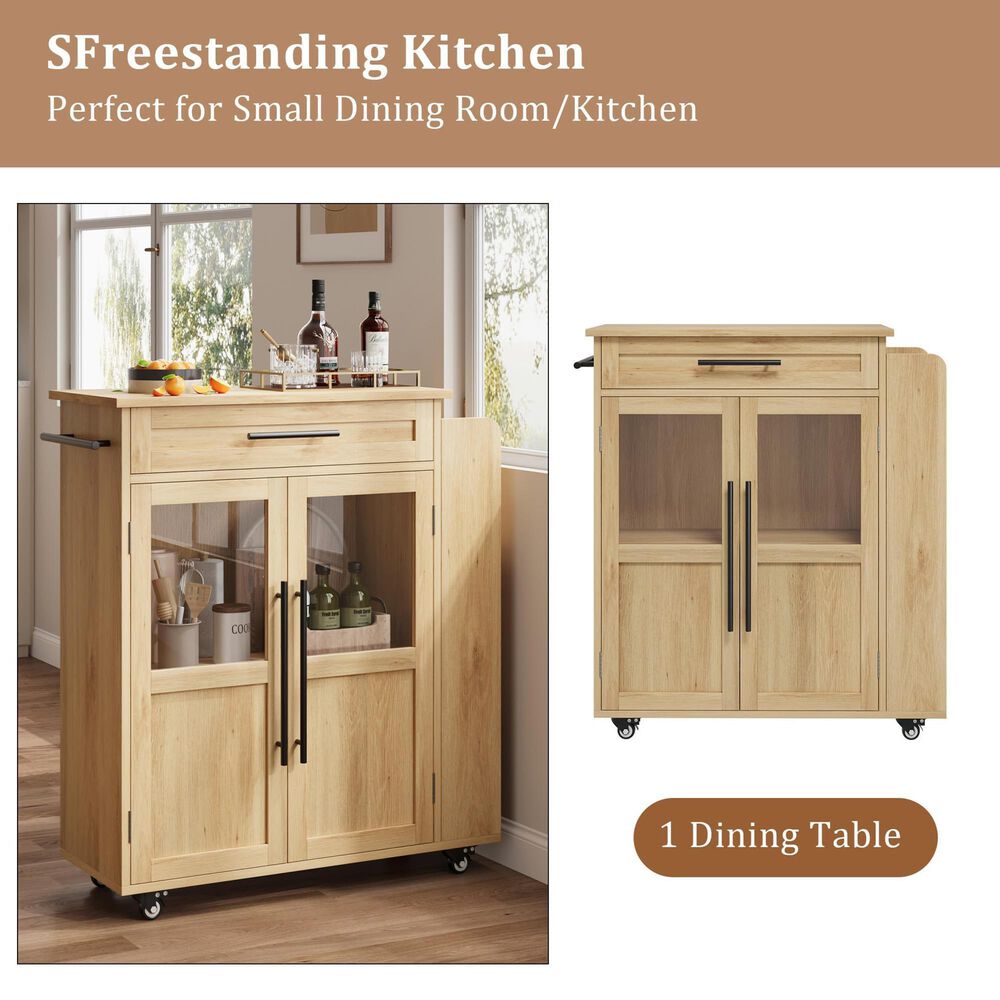 GARVEE Kitchen Island Cart with Storage in Natural, , large