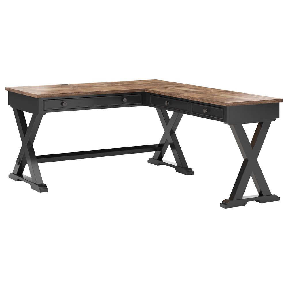 Ashley Wildenauer L-Shaped Desk in Rich Brown and Warm Satin Black, , large