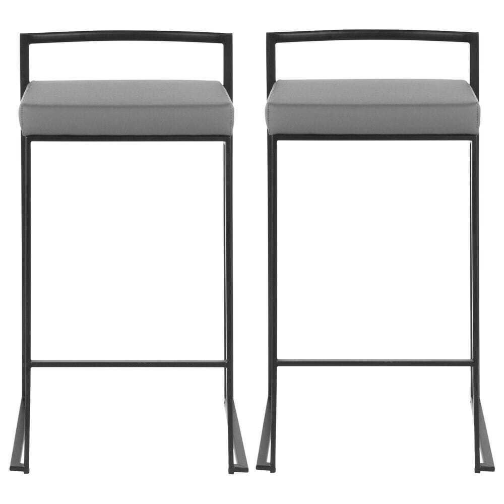 Lumisource Fuji Stackable Counter Stool with Grey Faux Leather Cushion in Black &#40;Set of 2&#41;, , large
