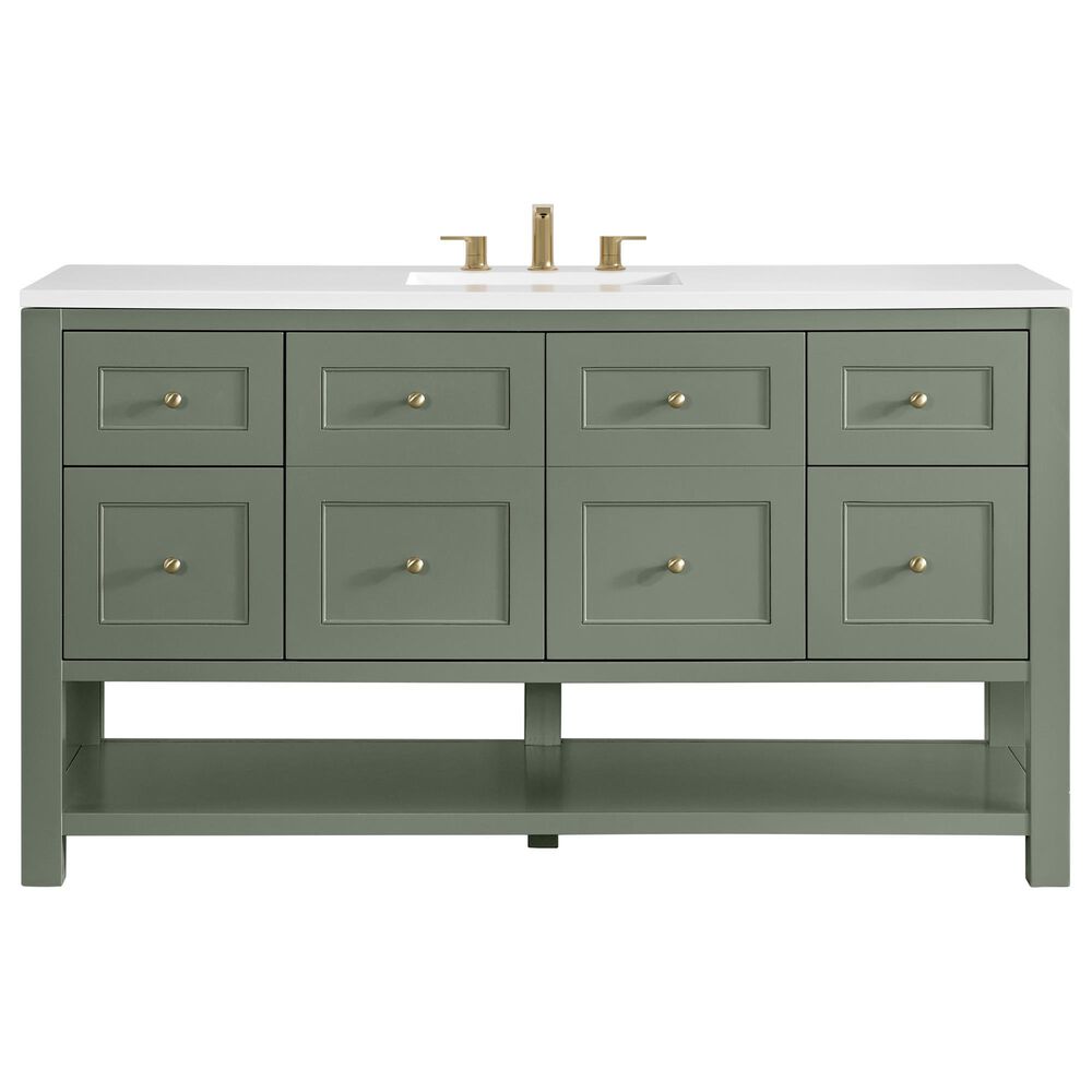 James Martin Vanities Breckenridge 60" Single Bathroom Vanity in Smokey Celadon with 3 cm White Zeus Quartz Top and Rectangular Sink, , large