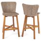 Hearth and Haven Lymington Outdoor Wicker Barstool with Teak Frame in Light Brown (Set of 2), , large