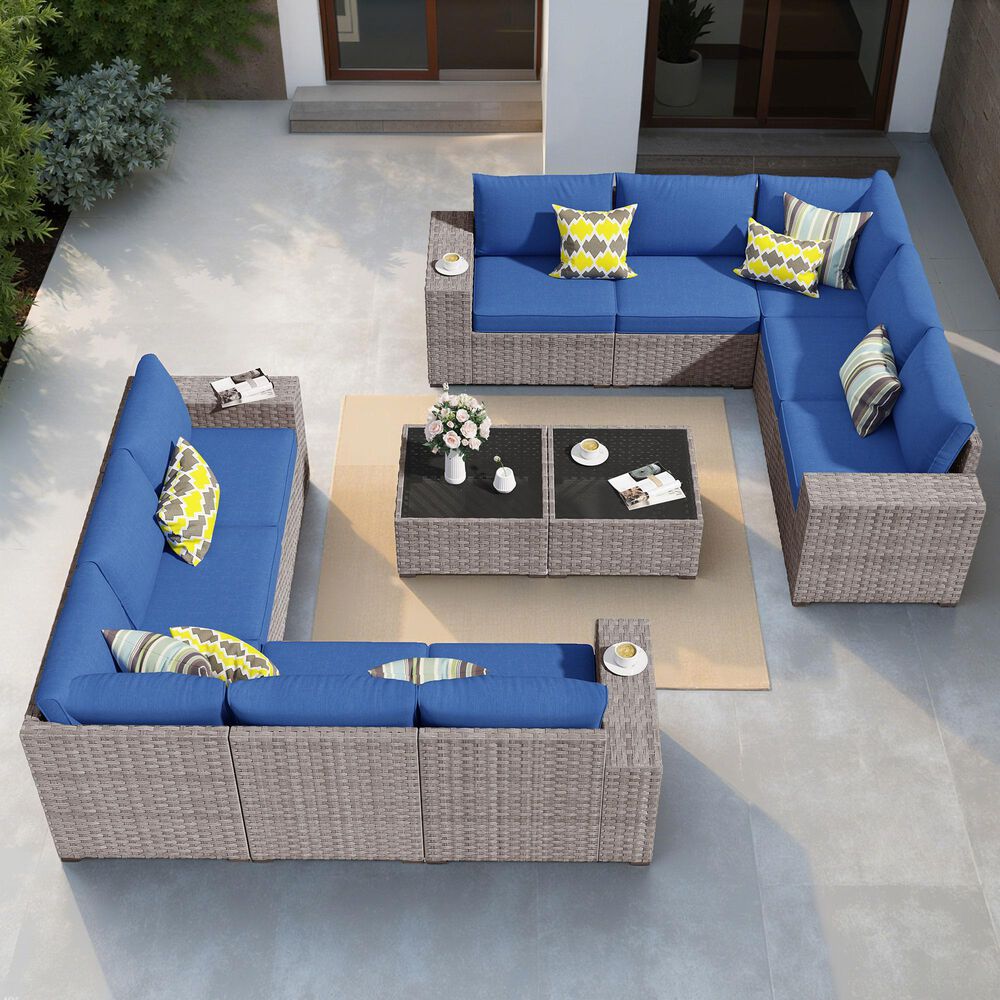 HOMLUX 12-Piece Modern Outdoor Sectional Furniture Set in Navy Blue, , large