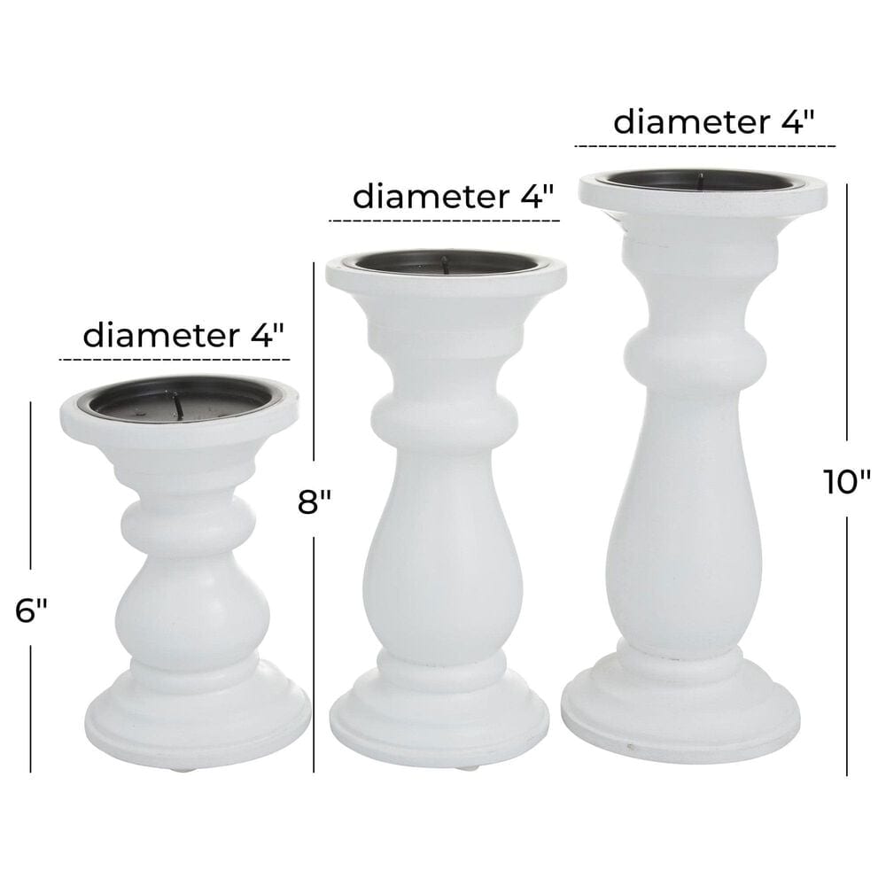 Maple and Jade 6&quot;, 8&quot;, 10&quot; Turned Style Pillar Decorative Candle Holder in White &#40;Set of 3&#41;, , large