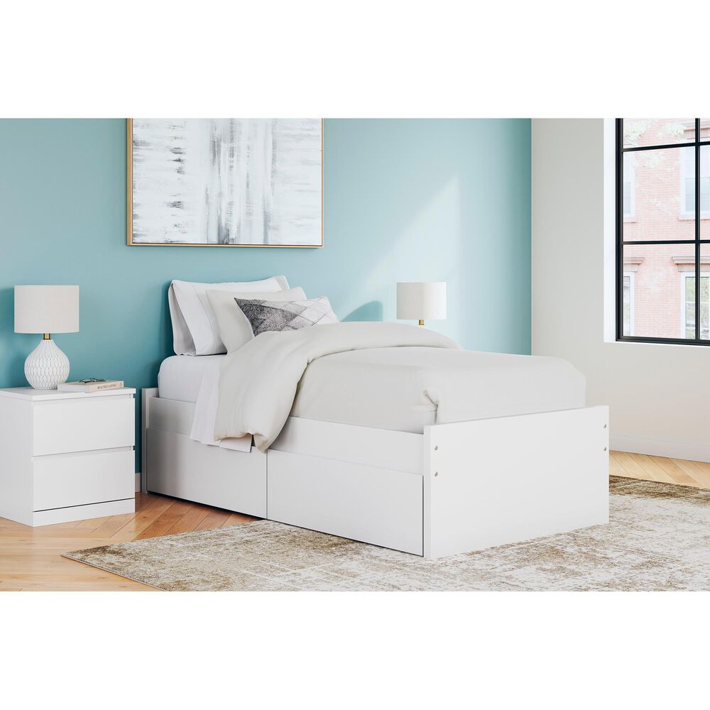 Ashley Onita Twin Platform Bed with No Headboard and 1 Side Storage in White, , large