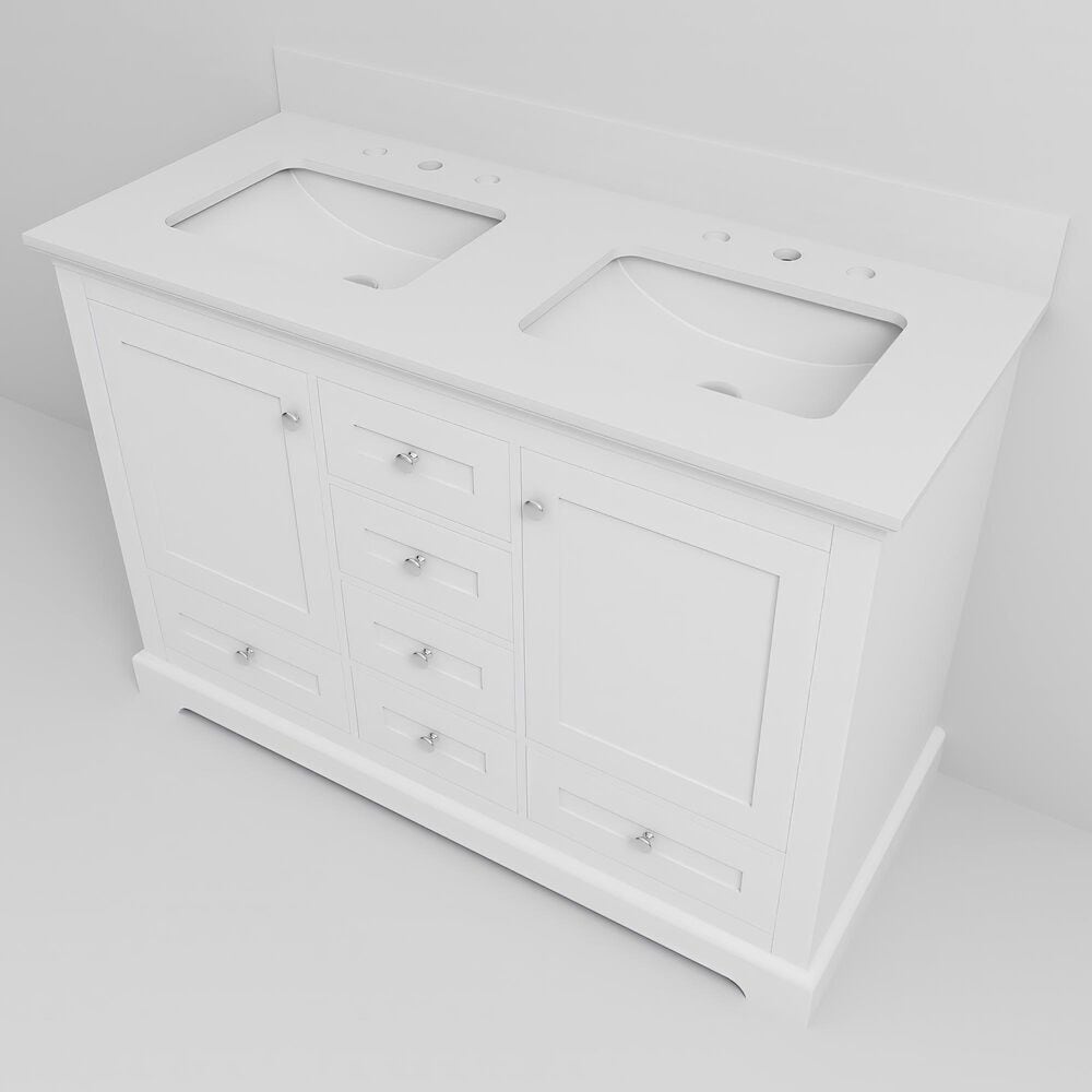 Lexora Home Dukes 48" Double Bathroom Vanity in White with 2 cm White Quartz Top and Rectangular Sinks, , large