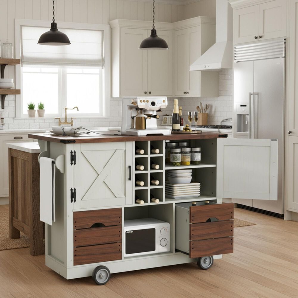 HOMLUX 54" Kitchen Island with Drop Leaf in White, , large