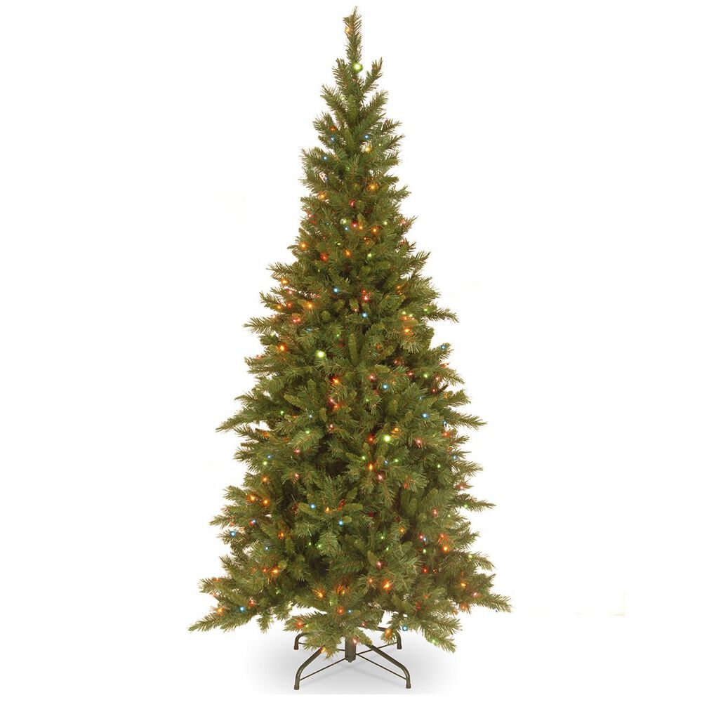 National Tree 7.5" Tiffany Slim Fir Hinged Tree with 550 Multicolor Lights, , large