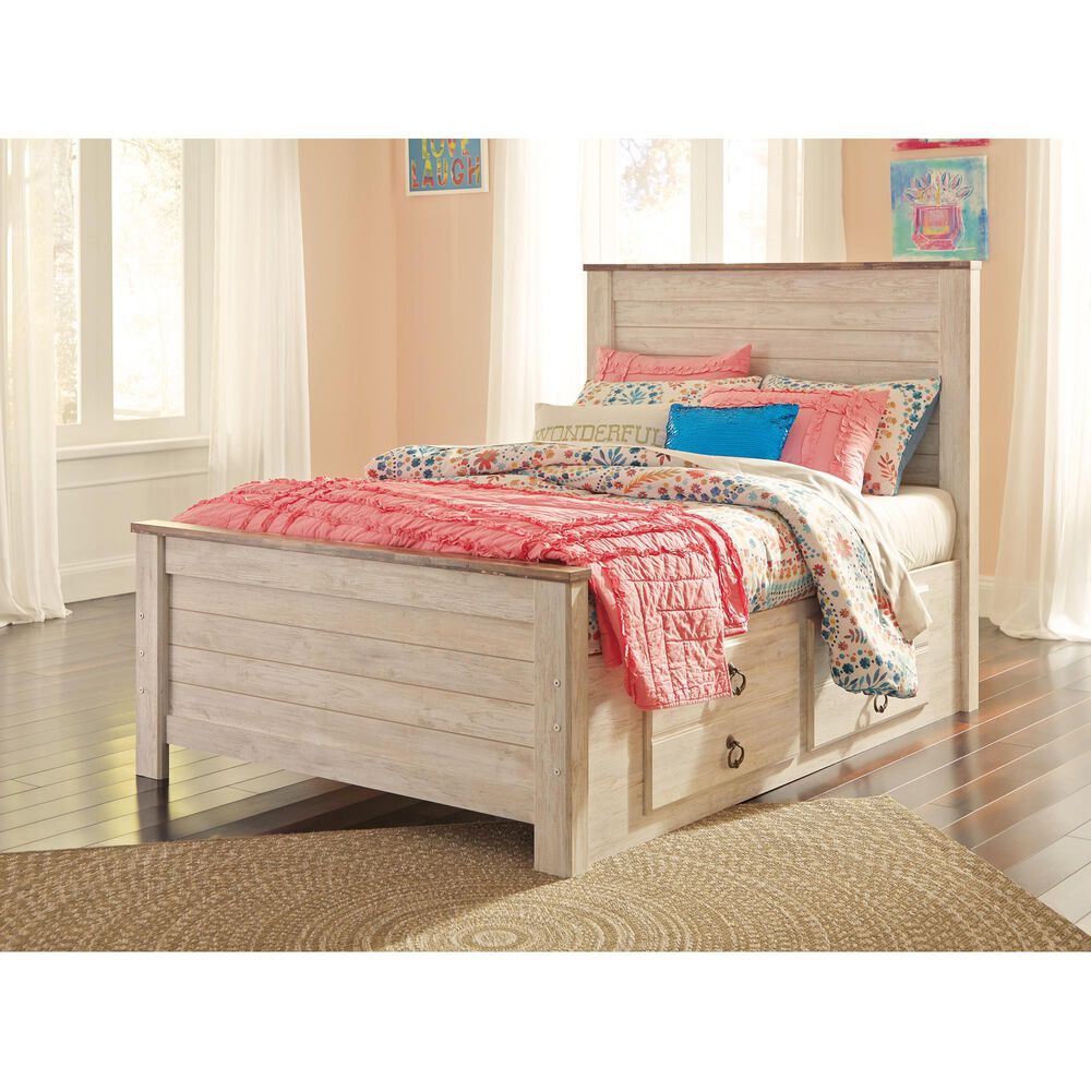Signature Design by Ashley Willowton 4 Piece Full Storage Bed Set in Whitewash, , large