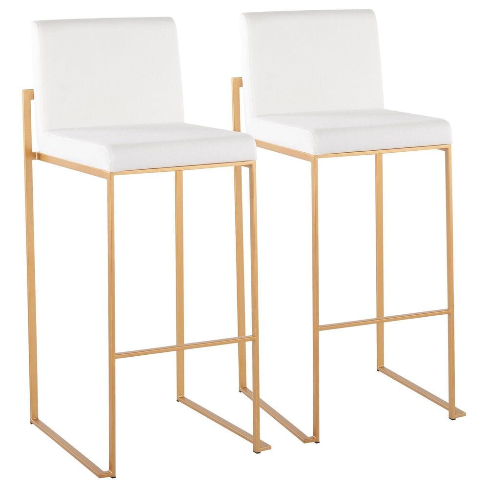 LumiSource Fuji 30" Bar Stool with White Upholstery in Gold (Set of 2), , large