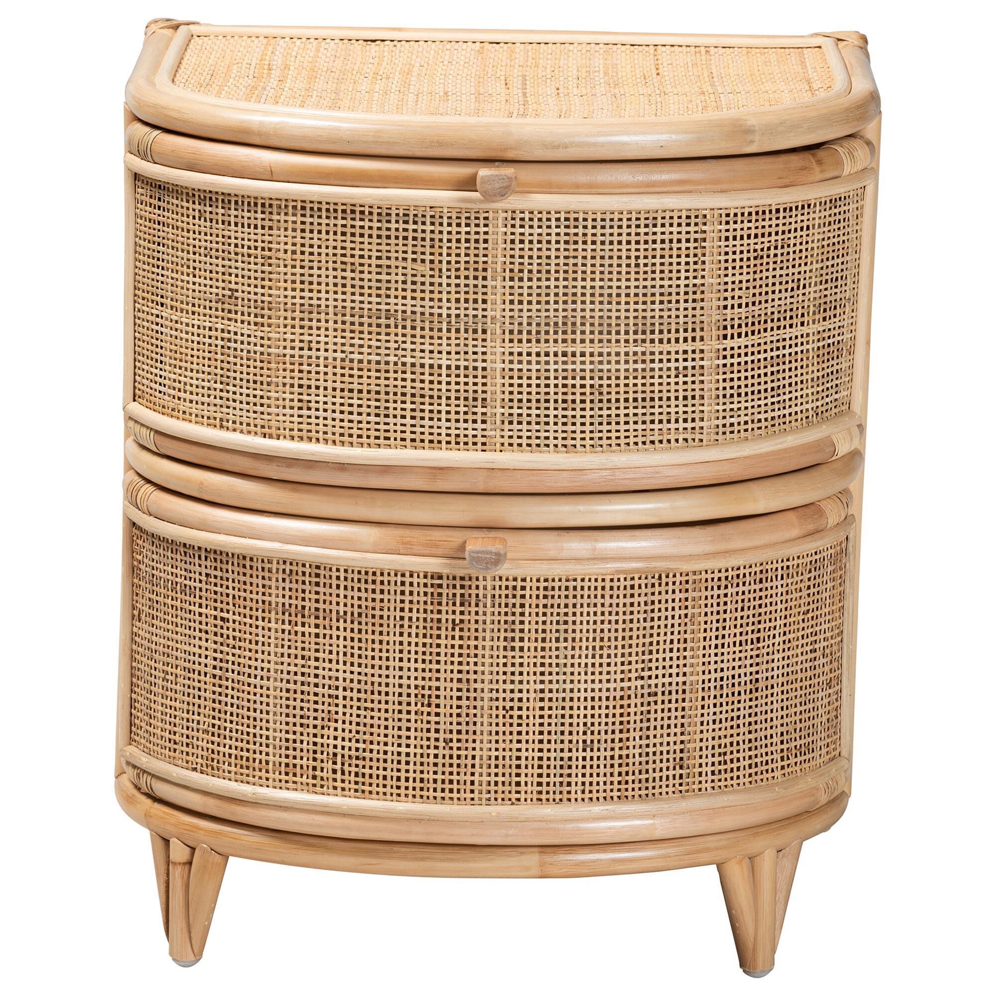 Baxton Studio Oleta 2-Drawer Rattan Nightstand in Natural Brown