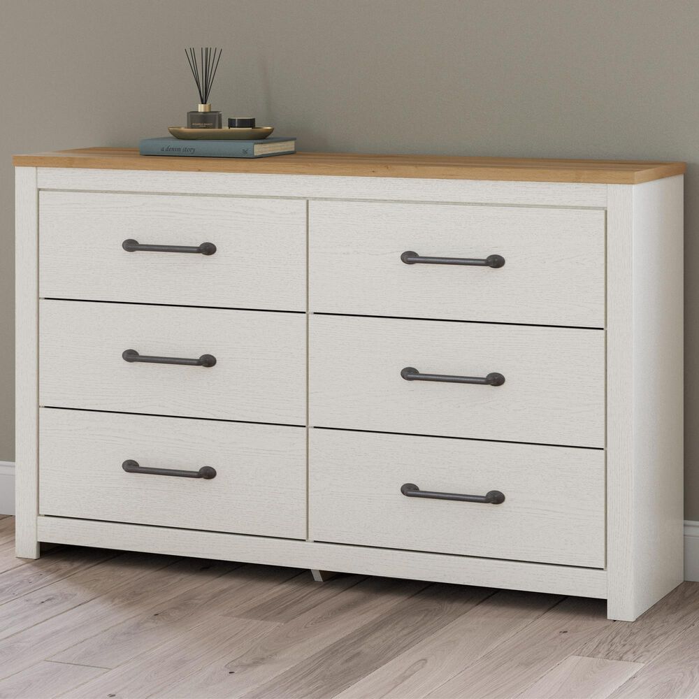 Ashley Linnocreek 6-Drawer Dresser in White and Warm Brown, , large