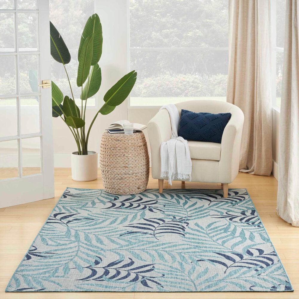Nourison Garden Oasis Nature Blue 6&#39; x 9&#39; Indoor/Outdoor Area Rug, , large