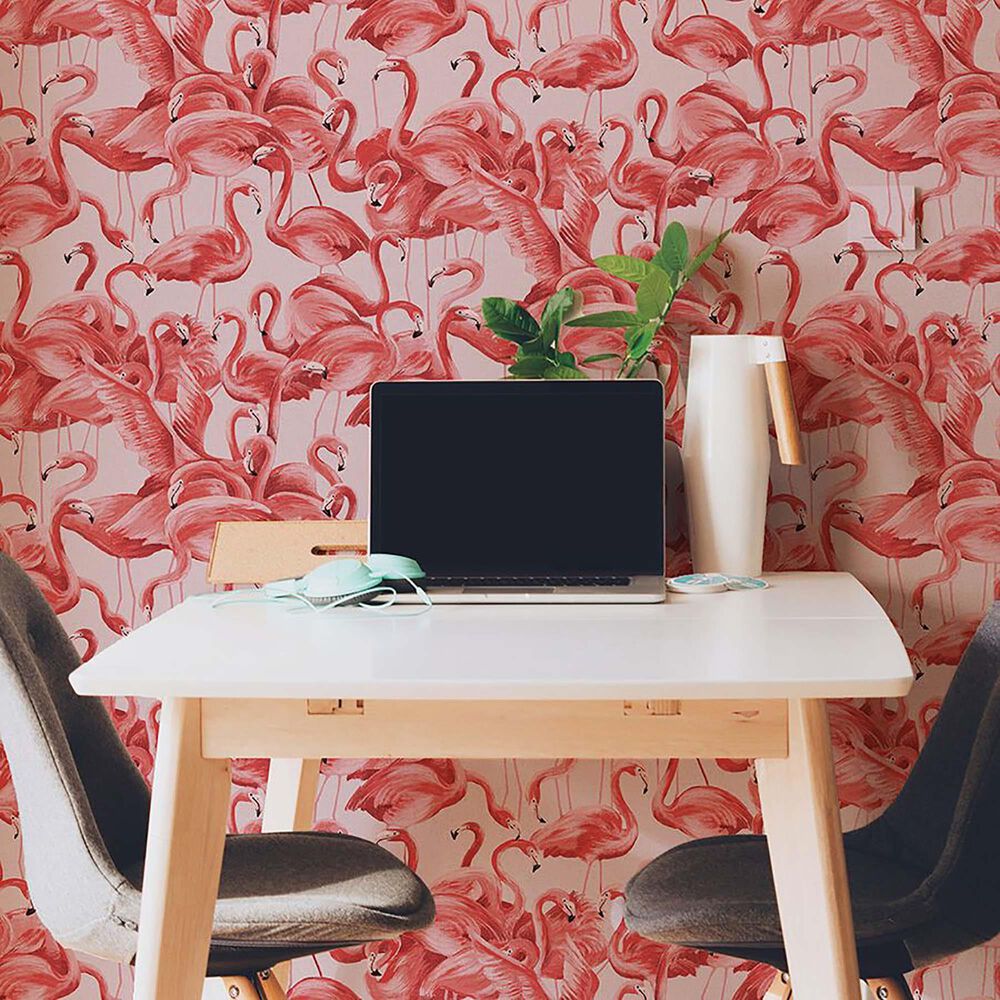 Tempaper Flamingo Cheeky Pink Peel and Stick Wallpaper, , large
