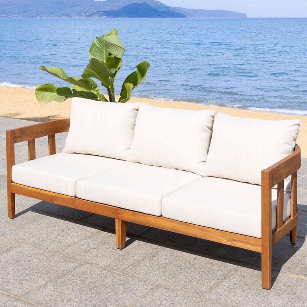 Safavieh Owen 3-Seater Outdoor Sofa in Taupe, , large