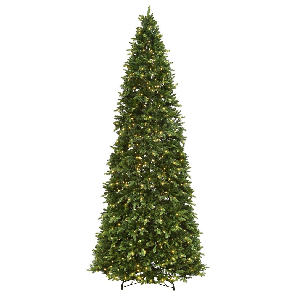 National Tree 14' Feel Real(R) Ridgewood Spruce Slim Hinged Tree with Warm White LED Lights, , large