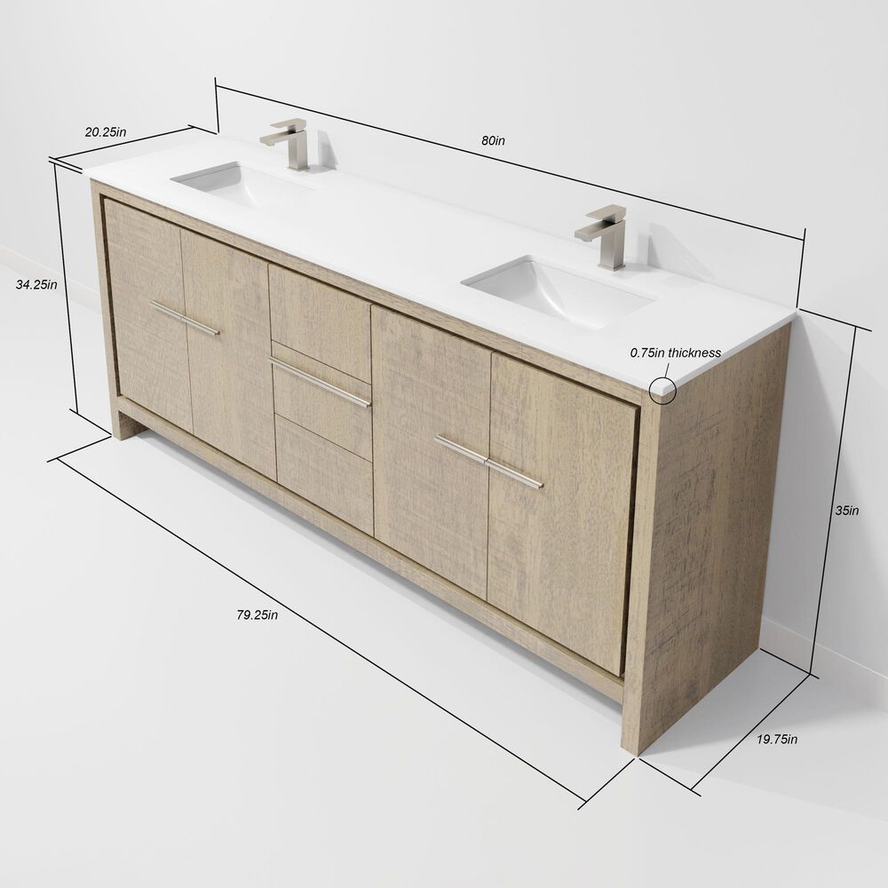 Lexora Home Lafarre 80" Double Bathroom Vanity in Rustic Acacia with 2 cm White Quartz Top and Rectangular Sinks, , large