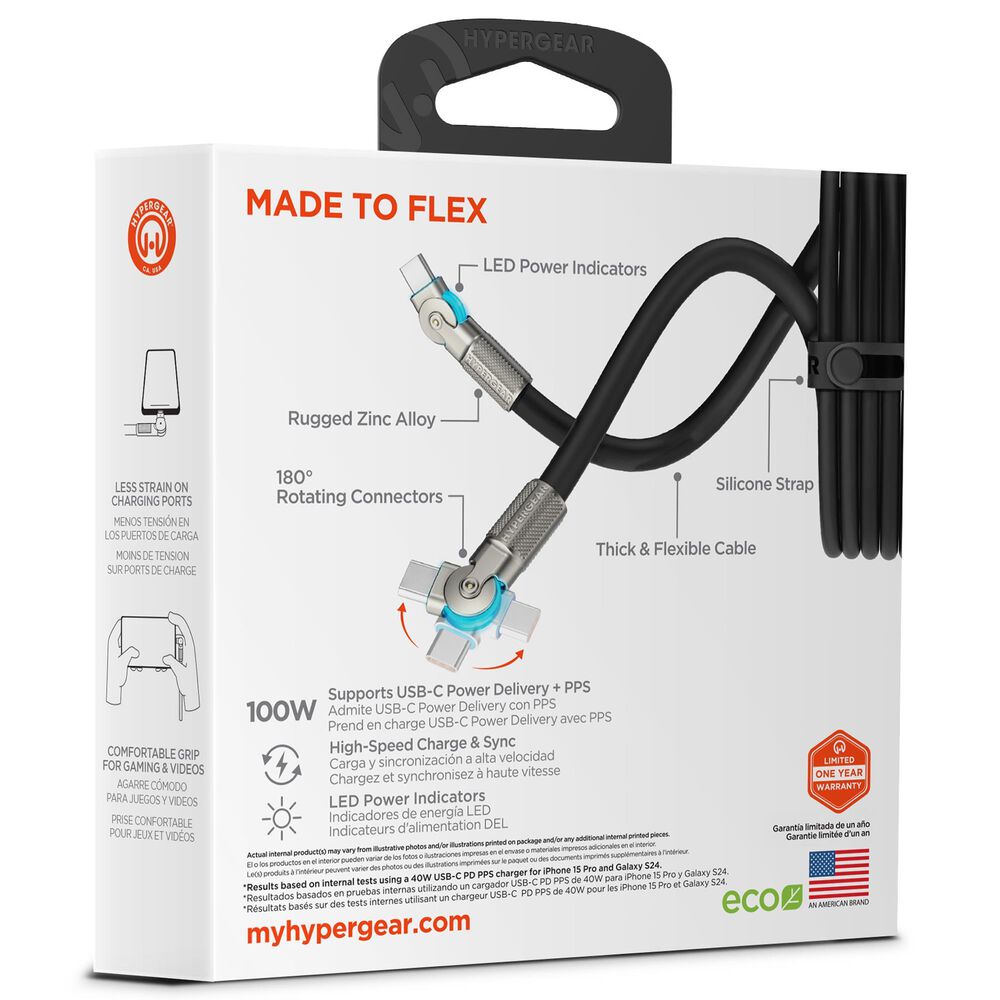 Hypercel Chunky 180 Degrees 6' USB-C to USB-C Cable in Black, , large