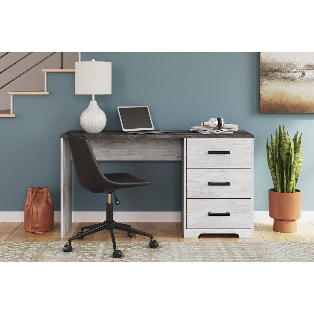 Ashley Shawburn 3-Drawer Home Office Desk in White and Dark Charcoal Gray, , large