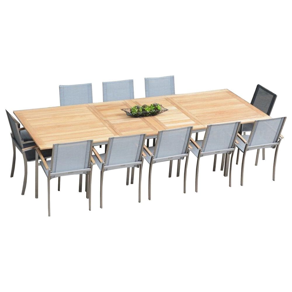 Three Birds Casual Avanti 11-Piece Rectangular Dining Set in Stainless Steel and Teak, , large