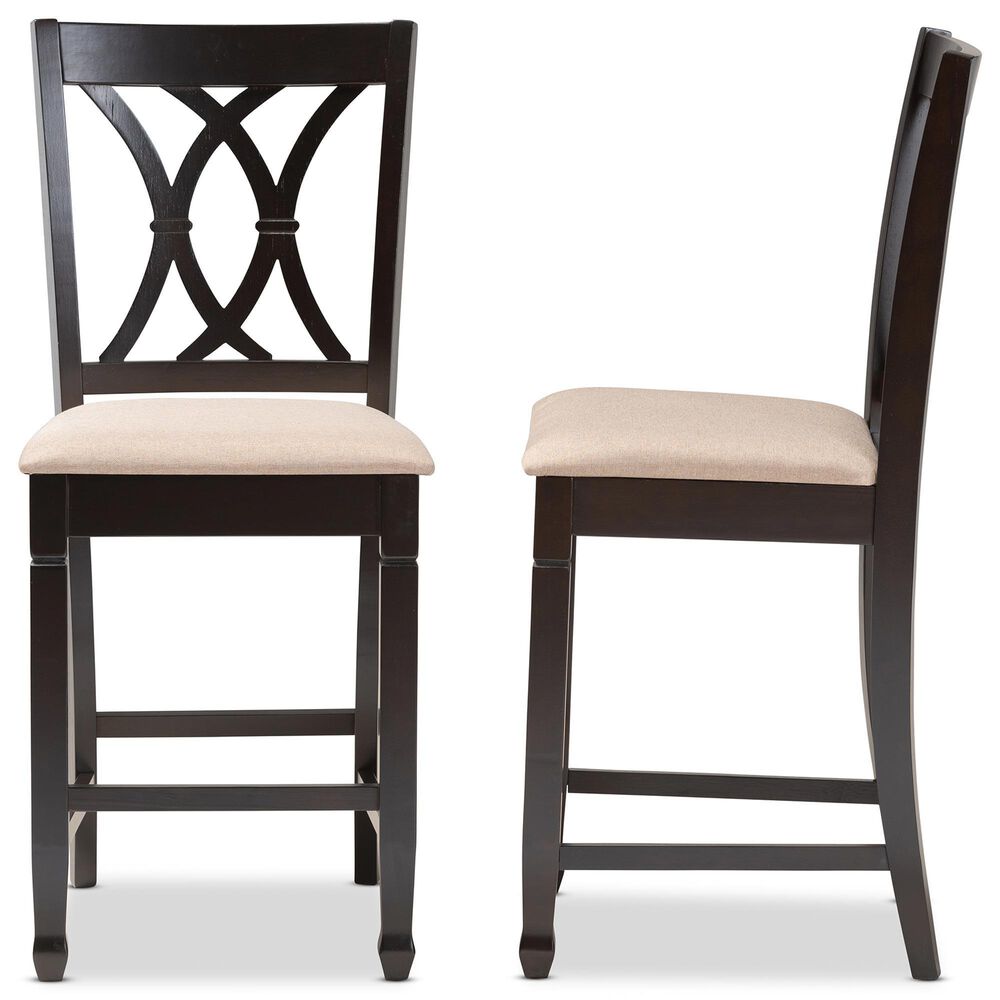 Baxton Studio Reneau Counter Height Pub Chair with Sand Cushion in Espresso Brown (Set of 2), , large