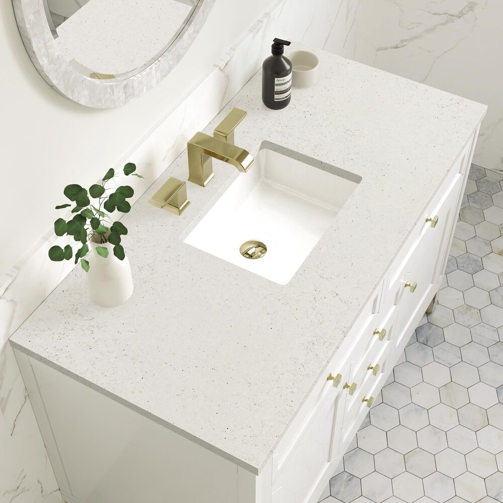 James Martin Vanities Chicago 48&quot; Single Bathroom Vanity in Glossy White with 3 cm Lime Delight Quartz Top and Rectangular Sink, , large