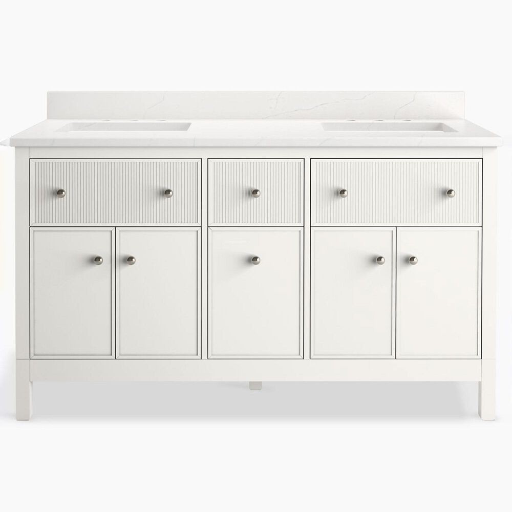 Kohler Malin 60" Double Bathroom Vanity in White with 3 cm White Quartz Top and Rectangular Sinks, , large
