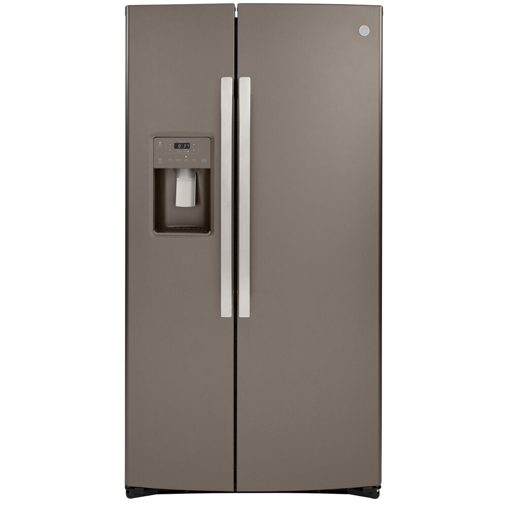 GE Appliances 25.1 Cu. Ft. SidebySide with External Dispenser in Slate Shop NFM