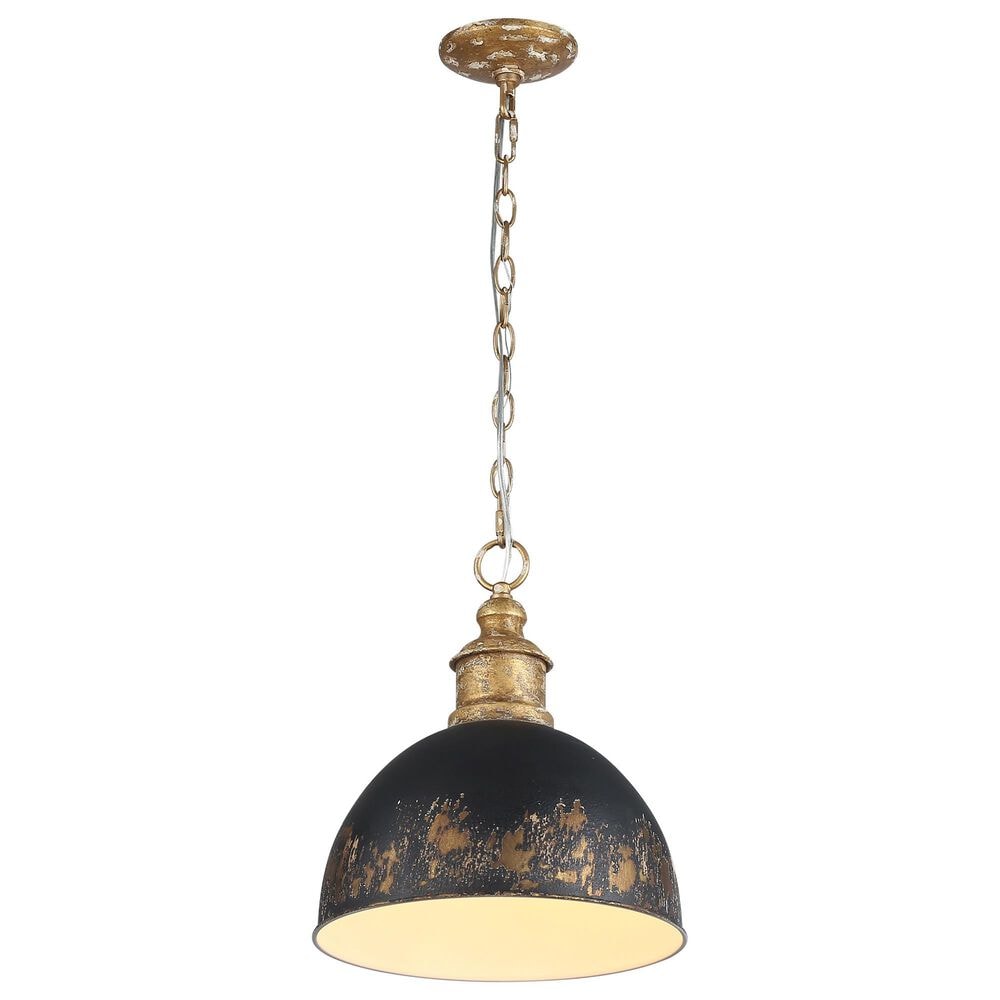 Golden Lighting Alison 1-Light Pendant with Weathered Black Iron Shade in Vintage Gold, , large