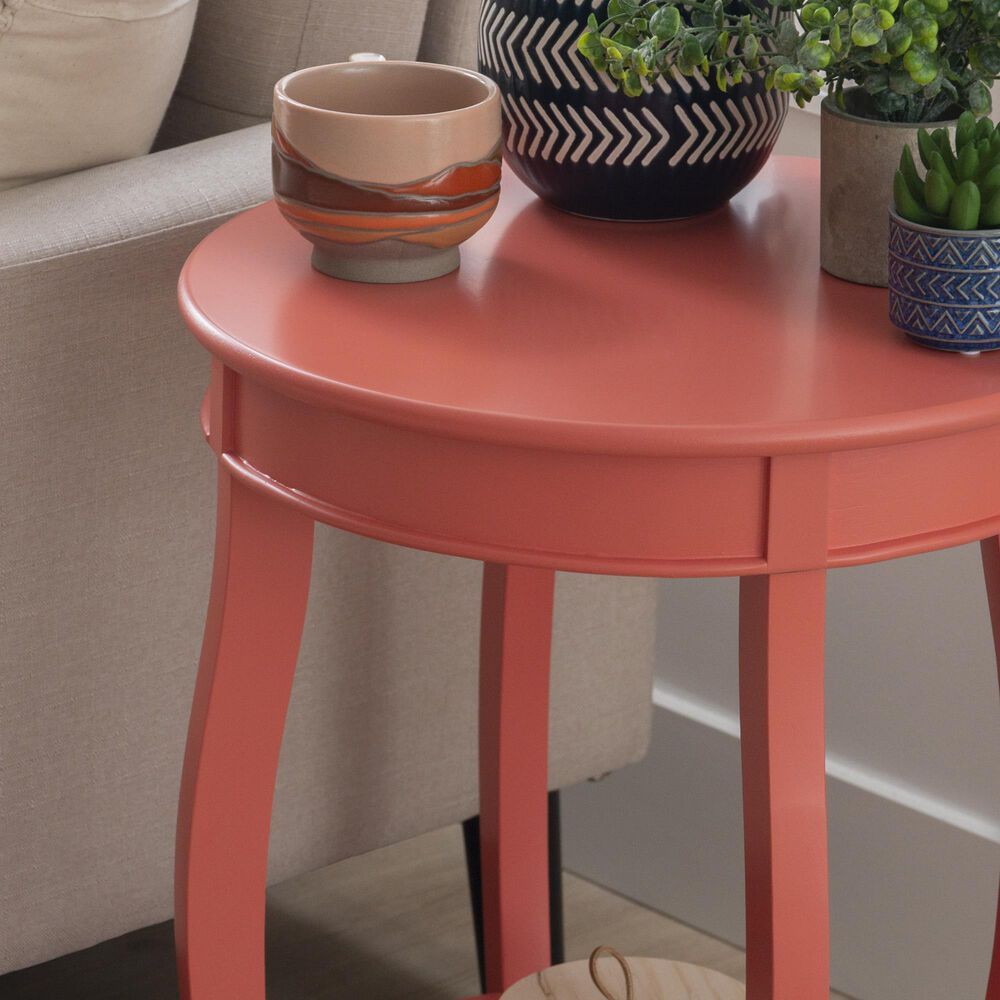 Linon Home Decor Aura Round Side Table in Coral, , large