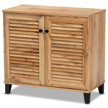 Baxton Studio Coolidge 2-Door Shoe Storage Cabinet in Oak Brown, , large