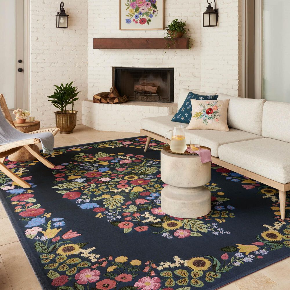 Rifle Paper Co. x Loloi Perennial Blossom 6&#39;7&quot; x 9&#39;4&quot; Navy Area Rug, , large