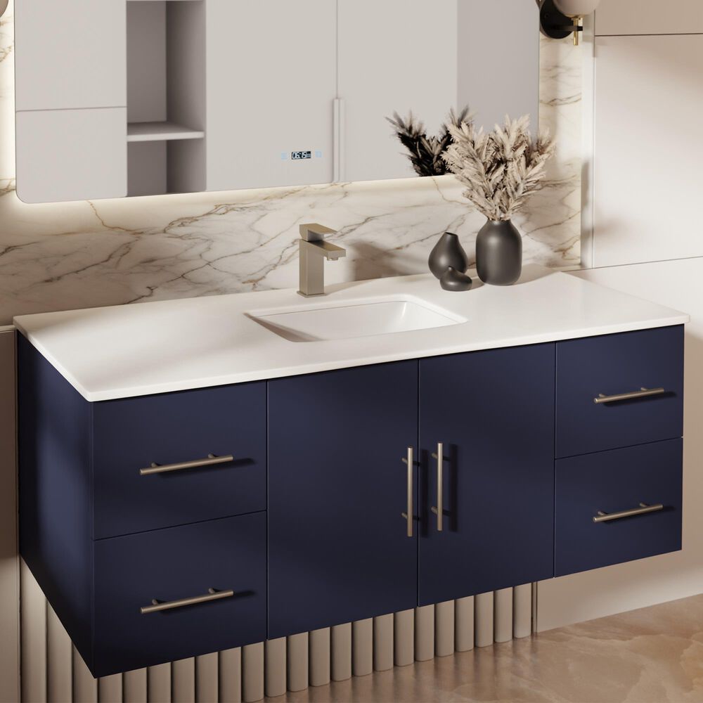 Lexora Home Geneva 48&quot; Single Bathroom Vanity in Navy Blue with 2 cm White Quartz Top and Rectangular Sink, , large