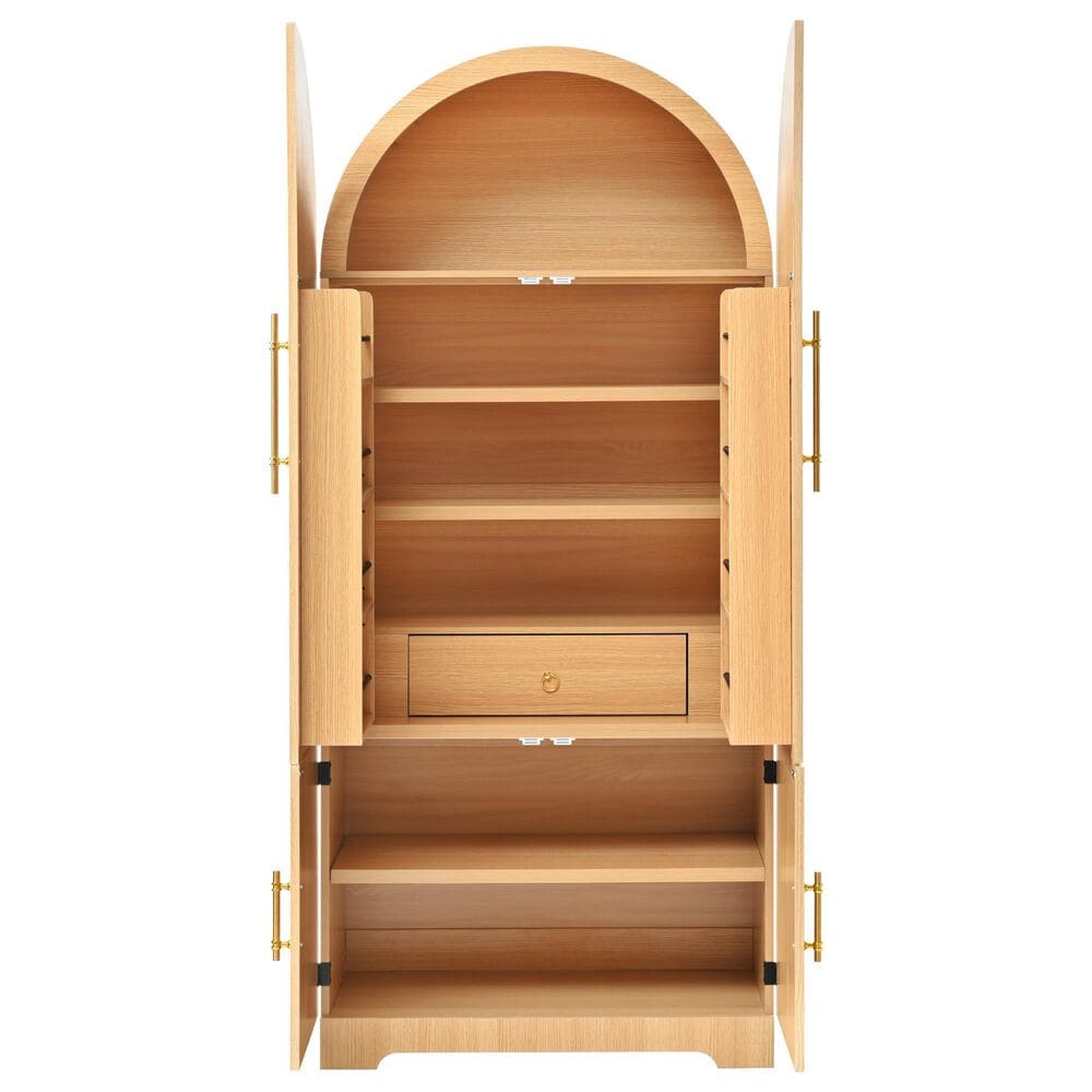 HOMLUX 72" Tall Arched Kitchen Pantry Cabinet in Natural, , large