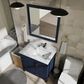 Lexora Home Jacques 36" Right Offset Single Bathroom Vanity in Navy Blue with 2 cm White Carrara Marble Top and Rectangular Sink, , large