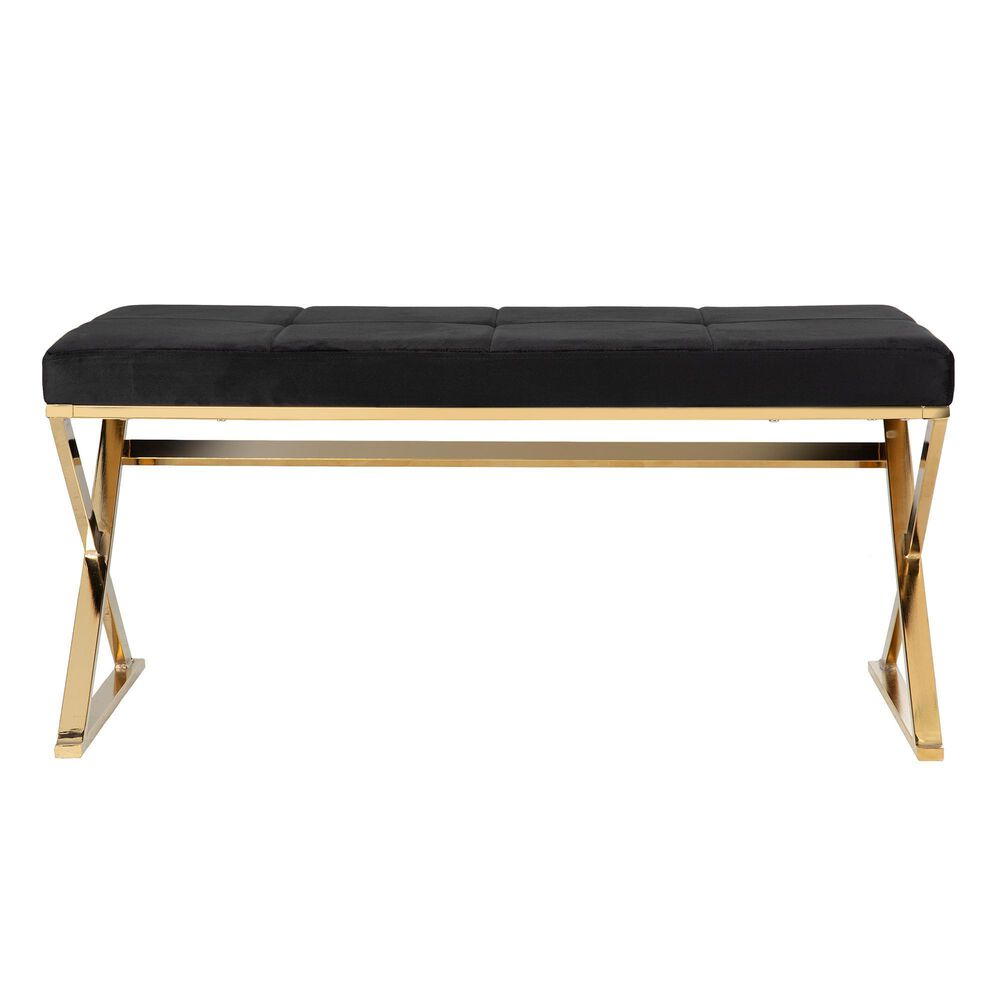 Southern Enterprises Glam Button Tufted Bench in Black and Gold, , large