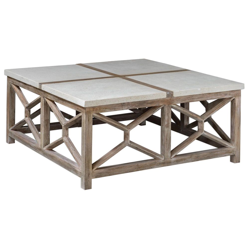 Uttermost Catali 40" Square Coffee Table in Light Wood and Grey | NFM