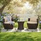 Hearth and Haven Kono 3-Piece Outdoor Chat Set with Dark Brown Glass-Top Hourglass Side Table in Ivory, , large